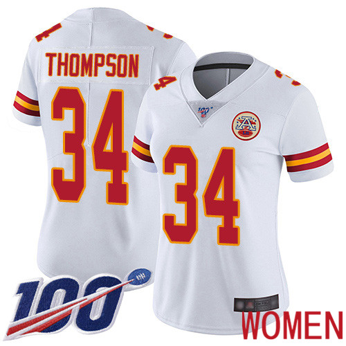 Women Kansas City Chiefs #34 Thompson Darwin White Vapor Untouchable Limited Player 100th Season Football Nike NFL Jersey->kansas city chiefs->NFL Jersey